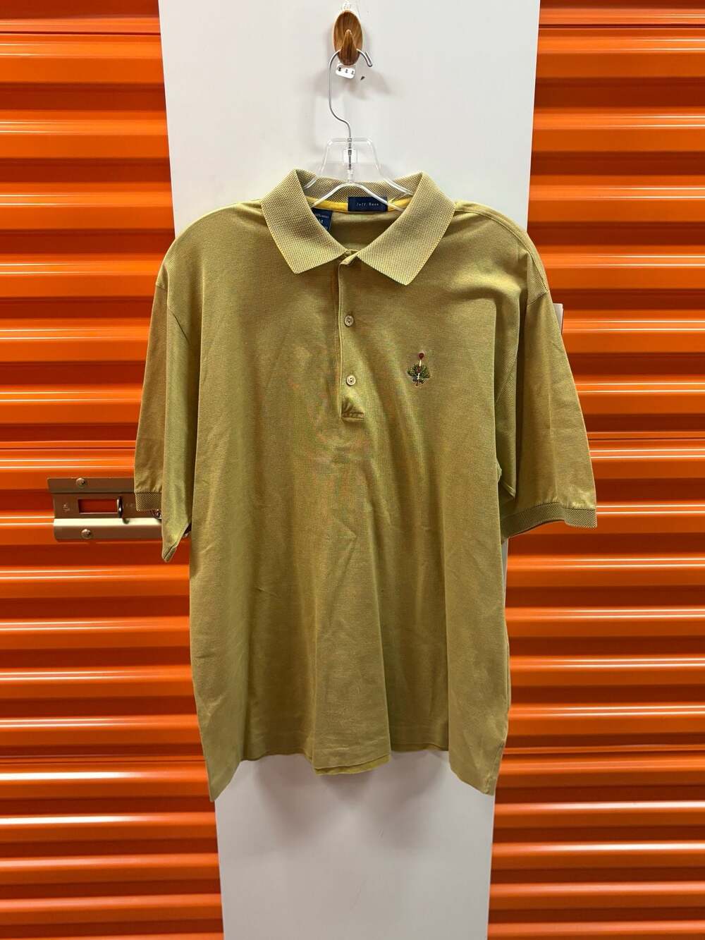 Jeff Rose Men's Short Sleeve Polo Shirt Mustard Yellow with Embroidered Detail M